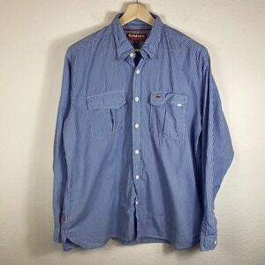 Simms Fishing Men's XL Blue Plaid Long‎ Sleeve Button Up Front Pocket Shirt